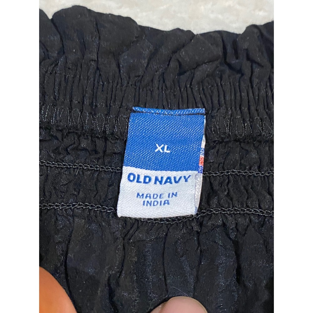 Old Navy Womens XL Black Plaid Smocked Ruffle Neck Pleated Sleeve Blouse Top - Picture 4 of 8